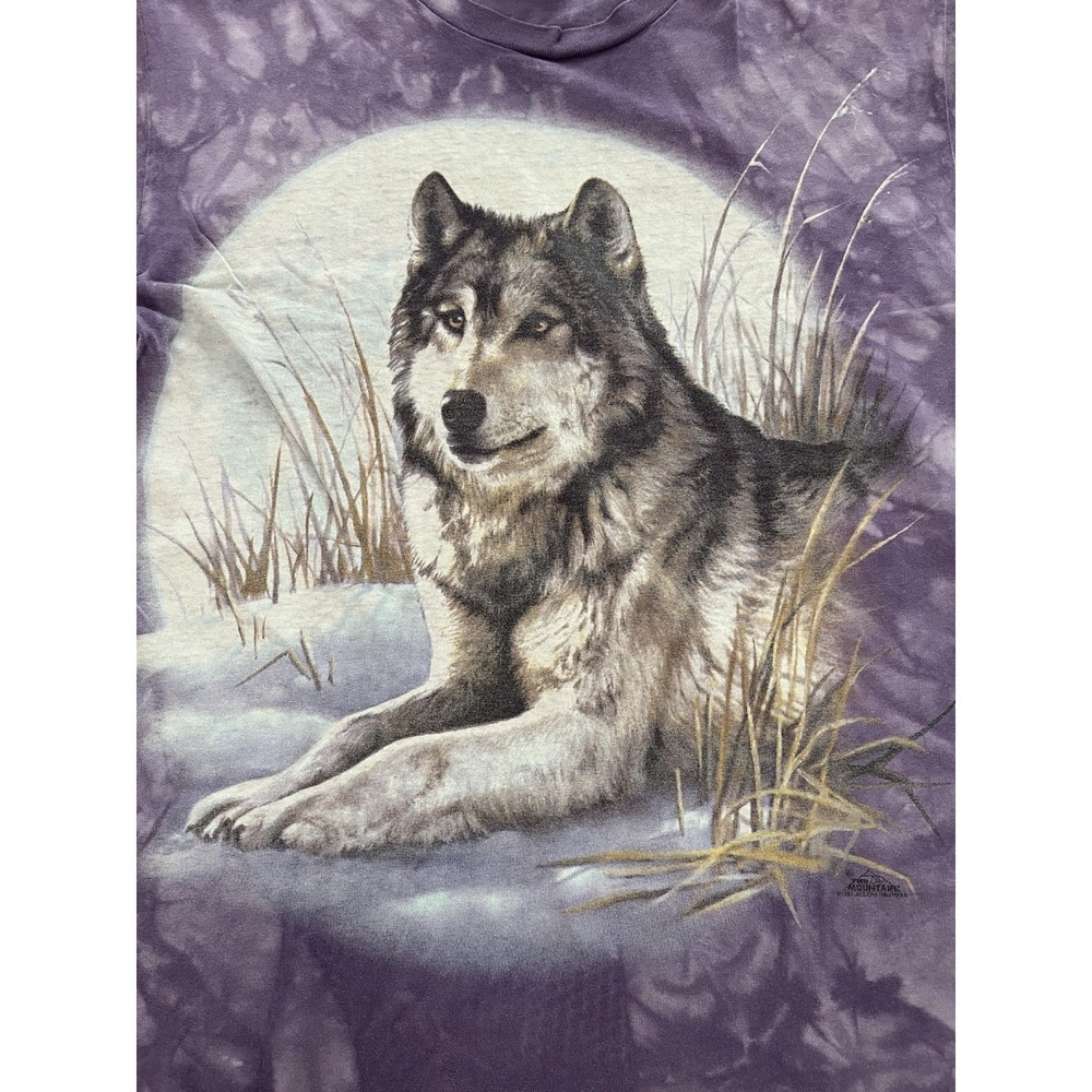 Vintage The Mountain Wolf Shirt Mens M Purple Tie Dye Animal Graphic 90s Tee - Picture 2 of 6